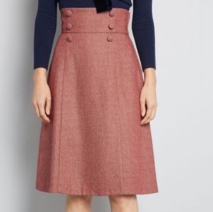 Dark red high waisted A-line skirt